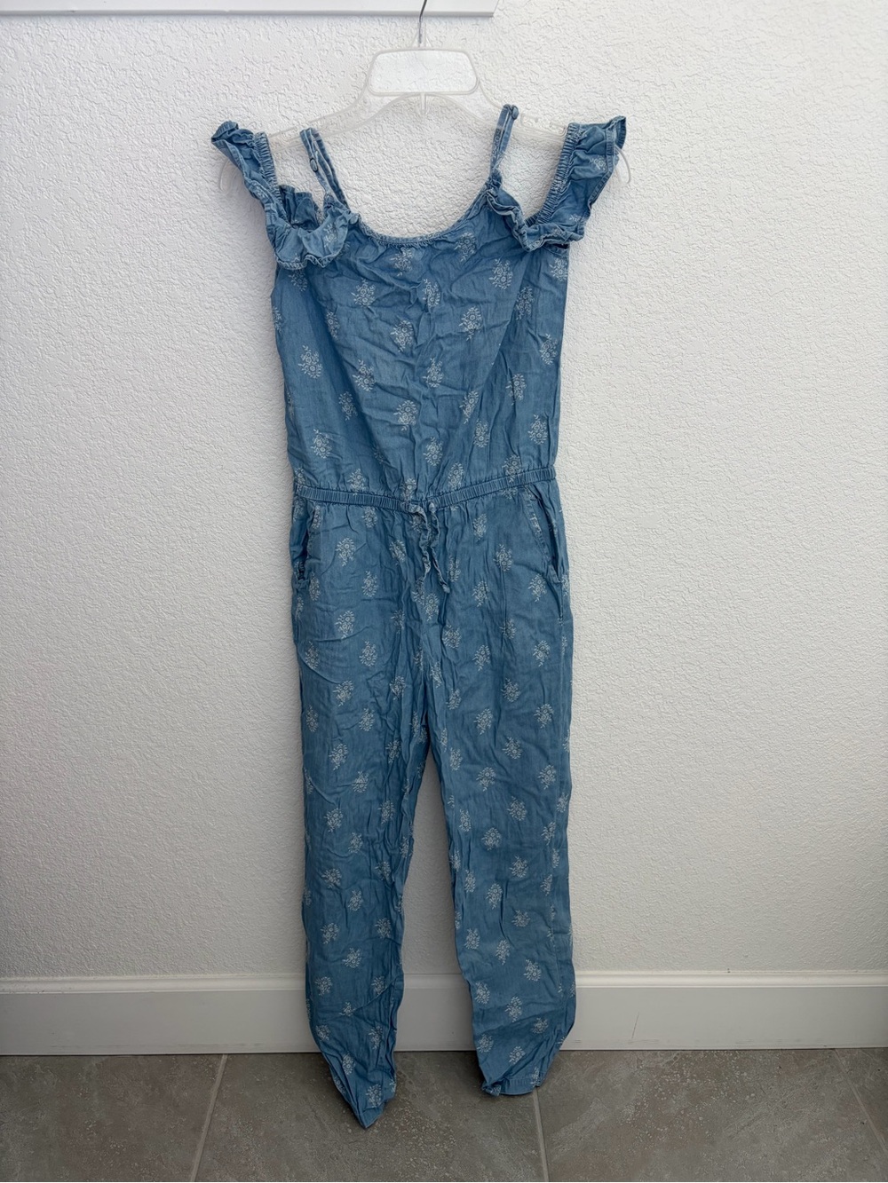 Old Navy Light Blue Floral Ruffle-Strap jumpsuit